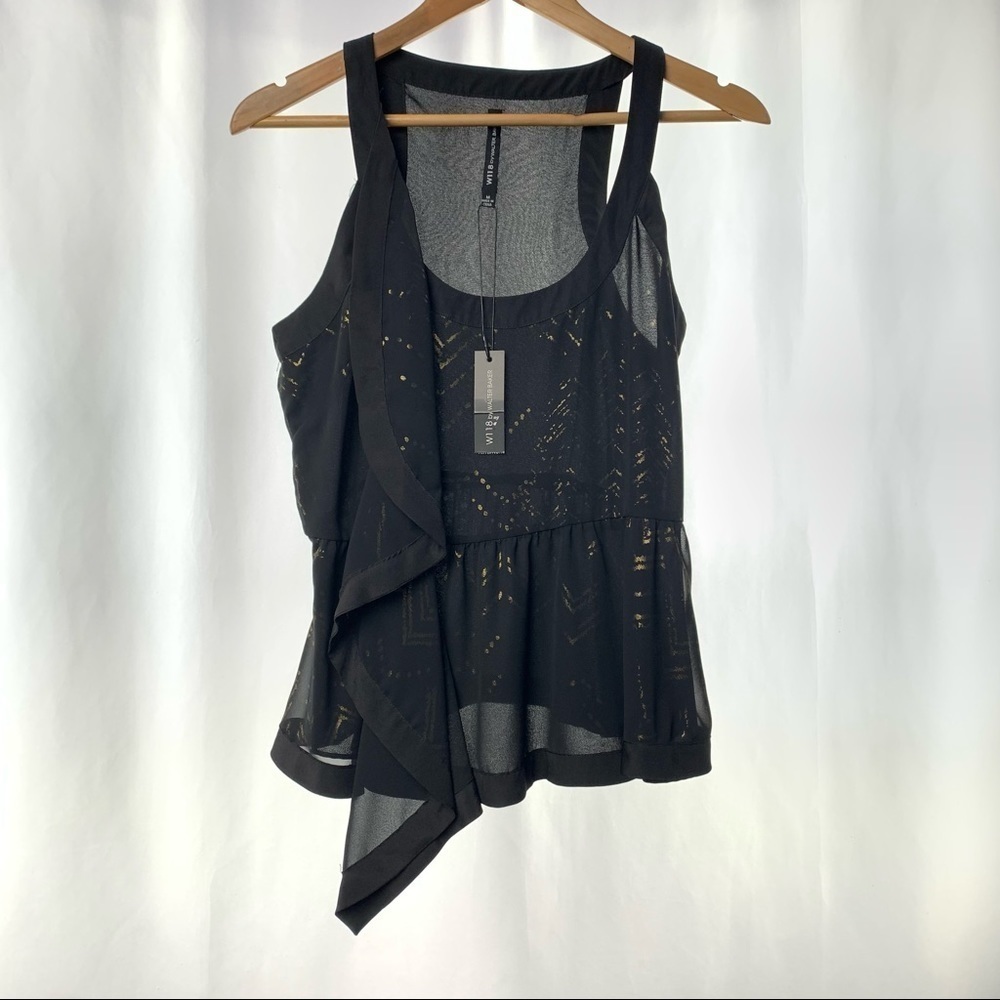 NWT W118 by Walter Baker Racerback Peplum‎ Tank in Black Gold Size Medium
